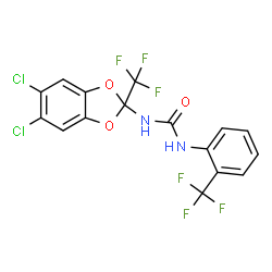 ChemSpider 2D Image | 1-[5,6-Dichloro-2-(trifluoromethyl)-1,3-benzodioxol-2-yl]-3-[2-(trifluoromethyl)phenyl]urea | C16H8Cl2F6N2O3