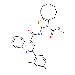 ChemSpider 2D Image | Methyl 2-({[2-(2,4-dimethylphenyl)-4-quinolinyl]carbonyl}amino)-4,5,6,7,8,9-hexahydrocycloocta[b]thiophene-3-carboxylate | C30H30N2O3S