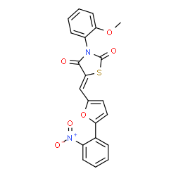 ChemSpider 2D Image | (5Z)-3-(2-Methoxyphenyl)-5-{[5-(2-nitrophenyl)-2-furyl]methylene}-1,3-thiazolidine-2,4-dione | C21H14N2O6S