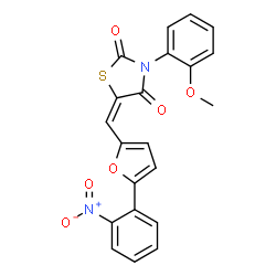ChemSpider 2D Image | (5E)-3-(2-Methoxyphenyl)-5-{[5-(2-nitrophenyl)-2-furyl]methylene}-1,3-thiazolidine-2,4-dione | C21H14N2O6S