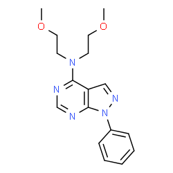 ChemSpider 2D Image | N,N-bis(2-methoxyethyl)-1-phenylpyrazolo[3,4-d]pyrimidin-4-amine | C17H21N5O2