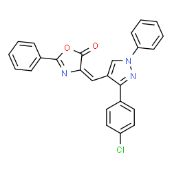 ChemSpider 2D Image | (4E)-4-{[3-(4-Chlorophenyl)-1-phenyl-1H-pyrazol-4-yl]methylene}-2-phenyl-1,3-oxazol-5(4H)-one | C25H16ClN3O2