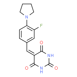 ChemSpider 2D Image | 5-[3-Fluoro-4-(1-pyrrolidinyl)benzylidene]-2,4,6(1H,3H,5H)-pyrimidinetrione | C15H14FN3O3