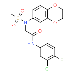 ChemSpider 2D Image | N-(3-chloro-4-fluorophenyl)-2-[N-(2,3-dihydro-1,4-benzodioxin-6-yl)methanesulfonamido]acetamide | C17H16ClFN2O5S