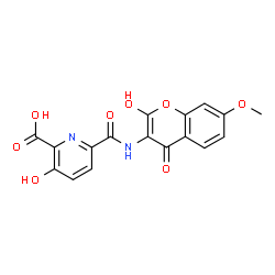 ChemSpider 2D Image | 3-Hydroxy-6-[(2-hydroxy-7-methoxy-4-oxo-4H-chromen-3-yl)carbamoyl]-2-pyridinecarboxylic acid | C17H12N2O8