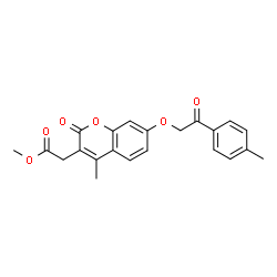 ChemSpider 2D Image | Methyl {4-methyl-7-[2-(4-methylphenyl)-2-oxoethoxy]-2-oxo-2H-chromen-3-yl}acetate | C22H20O6