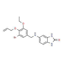 ChemSpider 2D Image | 5-{[4-(Allyloxy)-3-bromo-5-ethoxybenzyl]amino}-1,3-dihydro-2H-benzimidazol-2-one | C19H20BrN3O3