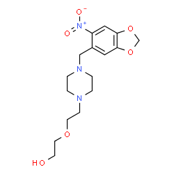 ChemSpider 2D Image | 2-(2-{4-[(6-Nitro-1,3-benzodioxol-5-yl)methyl]-1-piperazinyl}ethoxy)ethanol | C16H23N3O6