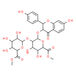 ChemSpider 2D Image | 7-Hydroxy-2-(4-hydroxyphenyl)-4-oxo-3,4-dihydro-2H-chromen-3-yl methyl 2-O-(6-methylhexopyranuronosyl)hexopyranosiduronate | C29H32O17