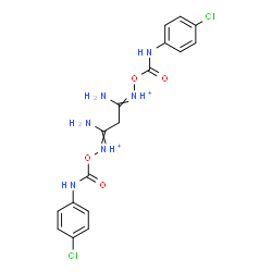 ChemSpider 2D Image | 1,3-Diamino-N,N'-bis{[(4-chlorophenyl)carbamoyl]oxy}-1,3-propanediiminium | C17H18Cl2N6O4