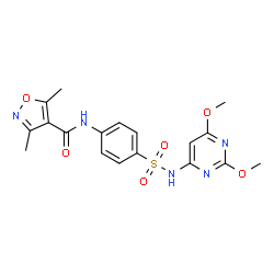 ChemSpider 2D Image | N-{4-[(2,6-Dimethoxy-4-pyrimidinyl)sulfamoyl]phenyl}-3,5-dimethyl-1,2-oxazole-4-carboxamide | C18H19N5O6S