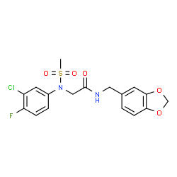 ChemSpider 2D Image | N-(1,3-Benzodioxol-5-ylmethyl)-N~2~-(3-chloro-4-fluorophenyl)-N~2~-(methylsulfonyl)glycinamide | C17H16ClFN2O5S