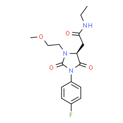 ChemSpider 2D Image | N-Ethyl-2-[(4S)-1-(4-fluorophenyl)-3-(2-methoxyethyl)-2,5-dioxo-4-imidazolidinyl]acetamide | C16H20FN3O4