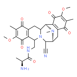 ChemSpider 2D Image | N-{[(1R,13S)-12-Cyano-7,18-dimethoxy-6,17,21-trimethyl-5,8,16,19-tetraoxo-11,21-diazapentacyclo[11.7.1.0~2,11~.0~4,9~.0~15,20~]henicosa-4(9),6,15(20),17-tetraen-10-yl]methyl}-L-alaninamide | C29H33N5O7