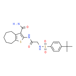 ChemSpider 2D Image | 2-[(N-{[4-(2-Methyl-2-propanyl)phenyl]sulfonyl}glycyl)amino]-5,6,7,8-tetrahydro-4H-cyclohepta[b]thiophene-3-carboxamide | C22H29N3O4S2