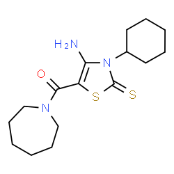 ChemSpider 2D Image | (4-Amino-3-cyclohexyl-2-thioxo-2,3-dihydro-1,3-thiazol-5-yl)(1-azepanyl)methanone | C16H25N3OS2