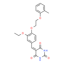 ChemSpider 2D Image | 5-{3-Ethoxy-4-[2-(2-methylphenoxy)ethoxy]benzylidene}-2,4,6(1H,3H,5H)-pyrimidinetrione | C22H22N2O6