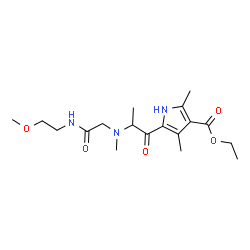 ChemSpider 2D Image | Ethyl 5-{2-[{2-[(2-methoxyethyl)amino]-2-oxoethyl}(methyl)amino]propanoyl}-2,4-dimethyl-1H-pyrrole-3-carboxylate | C18H29N3O5