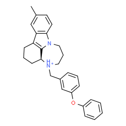 ChemSpider 2D Image | (3aS)-11-Methyl-4-(3-phenoxybenzyl)-1,2,3,3a,4,5,6,7-octahydro[1,4]diazepino[3,2,1-jk]carbazol-4-ium | C29H31N2O