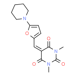 ChemSpider 2D Image | 1,3-Dimethyl-5-{[5-(1-piperidinyl)-2-furyl]methylene}-2,4,6(1H,3H,5H)-pyrimidinetrione | C16H19N3O4