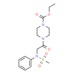 ChemSpider 2D Image | Ethyl 4-[N-(methylsulfonyl)-N-phenylglycyl]-1-piperazinecarboxylate | C16H23N3O5S
