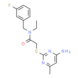 ChemSpider 2D Image | 2-(4-amino-6-methyl-pyrimidin-2-yl)sulfanyl-N-ethyl-N-[(3-fluorophenyl)methyl]acetamide | C16H19FN4OS