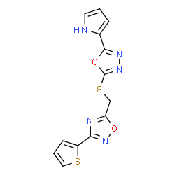 ChemSpider 2D Image | 5-({[5-(1H-Pyrrol-2-yl)-1,3,4-oxadiazol-2-yl]sulfanyl}methyl)-3-(2-thienyl)-1,2,4-oxadiazole | C13H9N5O2S2