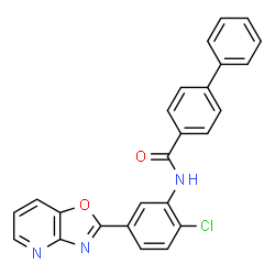 ChemSpider 2D Image | N-[2-Chloro-5-([1,3]oxazolo[4,5-b]pyridin-2-yl)phenyl]-4-biphenylcarboxamide | C25H16ClN3O2