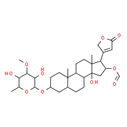 ChemSpider 2D Image | 3-[(6-Deoxy-3-O-methylhexopyranosyl)oxy]-16-(formyloxy)-14-hydroxycard-20(22)-enolide | C31H46O10