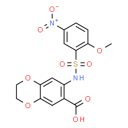 ChemSpider 2D Image | 7-{[(2-Methoxy-5-nitrophenyl)sulfonyl]amino}-2,3-dihydro-1,4-benzodioxine-6-carboxylic acid | C16H14N2O9S