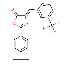 ChemSpider 2D Image | (4Z)-2-[4-(2-Methyl-2-propanyl)phenyl]-4-[3-(trifluoromethyl)benzylidene]-1,3-oxazol-5(4H)-one | C21H18F3NO2