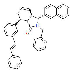 ChemSpider 2D Image | (3R,3aR,7S,7aR)-2-Benzyl-3-(2-naphthyl)-7-{3-[(E)-2-phenylvinyl]phenyl}-2,3,3a,6,7,7a-hexahydro-1H-isoindol-1-one | C39H33NO