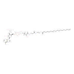 ChemSpider 2D Image | S-{(9R)-1-[(2R,3R,5R)-5-(6-Amino-9H-purin-9-yl)-4-hydroxy-3-(phosphonooxy)tetrahydro-2-furanyl]-3,5,9-trihydroxy-8,8-dimethyl-3,5-dioxido-10,14-dioxo-2,4,6-trioxa-11,15-diaza-3lambda~5~,5lambda~5~-dip
hosphaheptadecan-17-yl} octadecanethioate | C39H70N7O17P3S