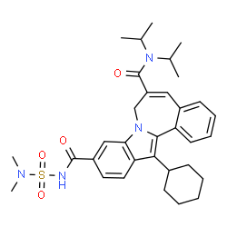 ChemSpider 2D Image | 13-Cyclohexyl-N~10~-(dimethylsulfamoyl)-N~6~,N~6~-diisopropyl-7H-indolo[2,1-a][2]benzazepine-6,10-dicarboxamide | C33H42N4O4S