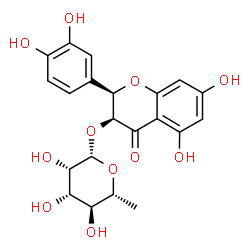 ChemSpider 2D Image | (2R,3S)-2-(3,4-Dihydroxyphenyl)-5,7-dihydroxy-4-oxo-3,4-dihydro-2H-chromen-3-yl 6-deoxy-beta-D-mannopyranoside | C21H22O11
