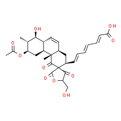 ChemSpider 2D Image | (2E,4E,6E)-7-[(2'S,4a'S,4b'S,6'R,7'R,8'S,8a'R,10a'R)-6'-Acetoxy-8'-hydroxy-5-(hydroxymethyl)-4a',7'-dimethyl-2,4,4'-trioxo-1',4,4',4a',4b',5,5',6',7',8',8a',10a'-dodecahydro-2'H-spiro[furan-3,3'-phena
nthren]-2'-yl]-2,4,6-heptatrienoic acid | C29H34O10