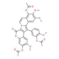 ChemSpider 2D Image | 14-(3-Acetoxy-4-methoxyphenyl)-2,11,12-trimethoxy-6-oxo-6H-chromeno[4',3':4,5]pyrrolo[2,1-a]isoquinoline-3,10-diyl diacetate | C35H29NO12