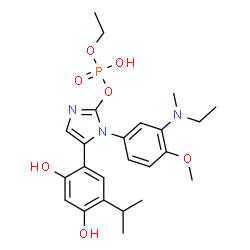 ChemSpider 2D Image | 5-(2,4-Dihydroxy-5-isopropylphenyl)-1-{3-[ethyl(methyl)amino]-4-methoxyphenyl}-1H-imidazol-2-yl ethyl hydrogen phosphate | C24H32N3O7P