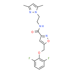 ChemSpider 2D Image | 5-[(2,6-Difluorophenoxy)methyl]-N-[2-(3,5-dimethyl-1H-pyrazol-1-yl)ethyl]-1,2-oxazole-3-carboxamide | C18H18F2N4O3