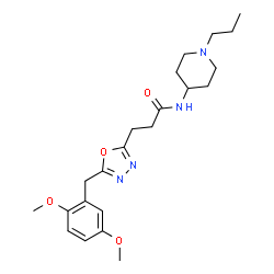 ChemSpider 2D Image | 3-[5-(2,5-Dimethoxybenzyl)-1,3,4-oxadiazol-2-yl]-N-(1-propyl-4-piperidinyl)propanamide | C22H32N4O4