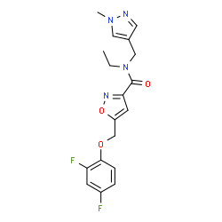 ChemSpider 2D Image | 5-[(2,4-Difluorophenoxy)methyl]-N-ethyl-N-[(1-methyl-1H-pyrazol-4-yl)methyl]-1,2-oxazole-3-carboxamide | C18H18F2N4O3