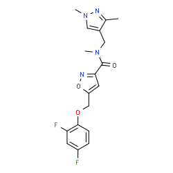 ChemSpider 2D Image | 5-[(2,4-Difluorophenoxy)methyl]-N-[(1,3-dimethyl-1H-pyrazol-4-yl)methyl]-N-methyl-1,2-oxazole-3-carboxamide | C18H18F2N4O3