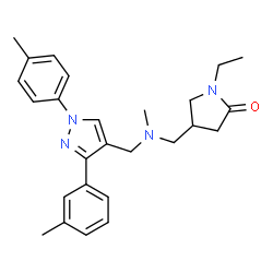 ChemSpider 2D Image | 1-Ethyl-4-[(methyl{[3-(3-methylphenyl)-1-(4-methylphenyl)-1H-pyrazol-4-yl]methyl}amino)methyl]-2-pyrrolidinone | C26H32N4O