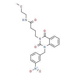 ChemSpider 2D Image | N-(2-Methoxyethyl)-4-[1-(3-nitrobenzyl)-2,4-dioxo-1,4-dihydro-3(2H)-quinazolinyl]butanamide | C22H24N4O6