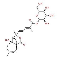 ChemSpider 2D Image | 1-O-{(2E,4E)-5-[(1R,7S,8R,9R)-7-Hydroxy-4,9-dimethyl-11-oxo-10-oxatricyclo[6.3.2.0~1,7~]tridec-3-en-9-yl]-2-methyl-2,4-pentadienoyl}-beta-D-glucopyranose | C26H36O10