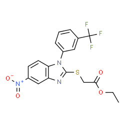 ChemSpider 2D Image | Ethyl ({5-nitro-1-[3-(trifluoromethyl)phenyl]-1H-benzimidazol-2-yl}sulfanyl)acetate | C18H14F3N3O4S