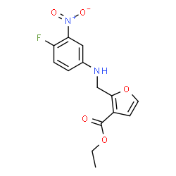ChemSpider 2D Image | Ethyl 2-{[(4-fluoro-3-nitrophenyl)amino]methyl}-3-furoate | C14H13FN2O5