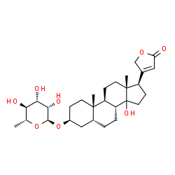 ChemSpider 2D Image | (3beta,5beta,14xi)-3-[(6-Deoxy-alpha-D-mannopyranosyl)oxy]-14-hydroxycard-20(22)-enolide | C29H44O8