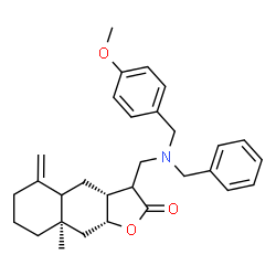 ChemSpider 2D Image | (3aR,8aR,9aR)-3-{[Benzyl(4-methoxybenzyl)amino]methyl}-8a-methyl-5-methylenedecahydronaphtho[2,3-b]furan-2(3H)-one | C30H37NO3