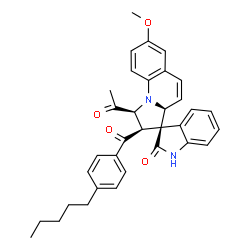 ChemSpider 2D Image | (1'S,2'R,3R,3a'S)-1'-Acetyl-7'-methoxy-2'-(4-pentylbenzoyl)-1',2'-dihydro-3a'H-spiro[indole-3,3'-pyrrolo[1,2-a]quinolin]-2(1H)-one | C34H34N2O4